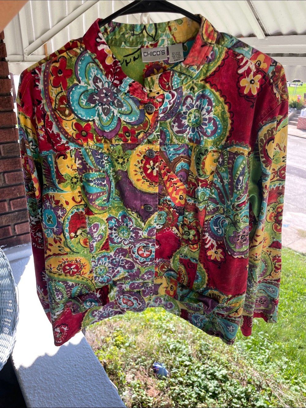 Chico's Red Yellow Green Multicolor Paisley Button-Down Jacket